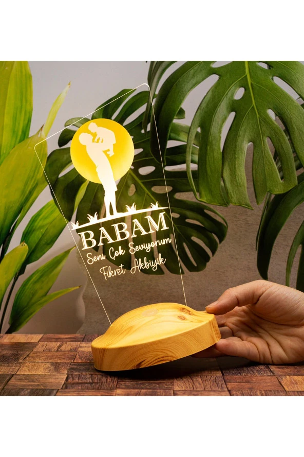 SEVGİ LAMBASI Babaya Hediye, Babalar Günü Hediyesi, Babama Hediye, Baba, Çocuk Ve Güneş Figürlü Led Lamba Totem - 2