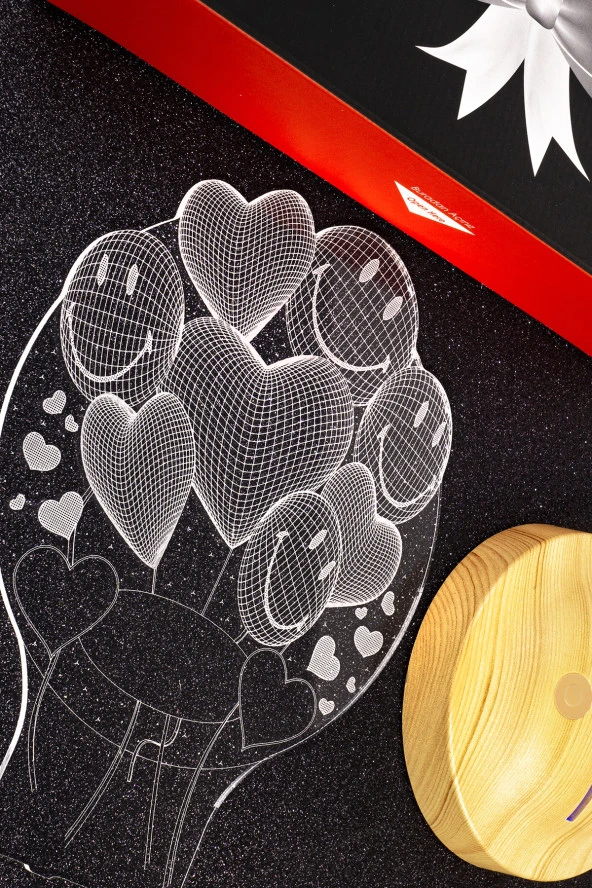 SEVGİ LAMBASI Smiley Kalpler Babalar Günü Hediyesi, Babaya Hediye 3 Boyutlu Led Lamba - 4