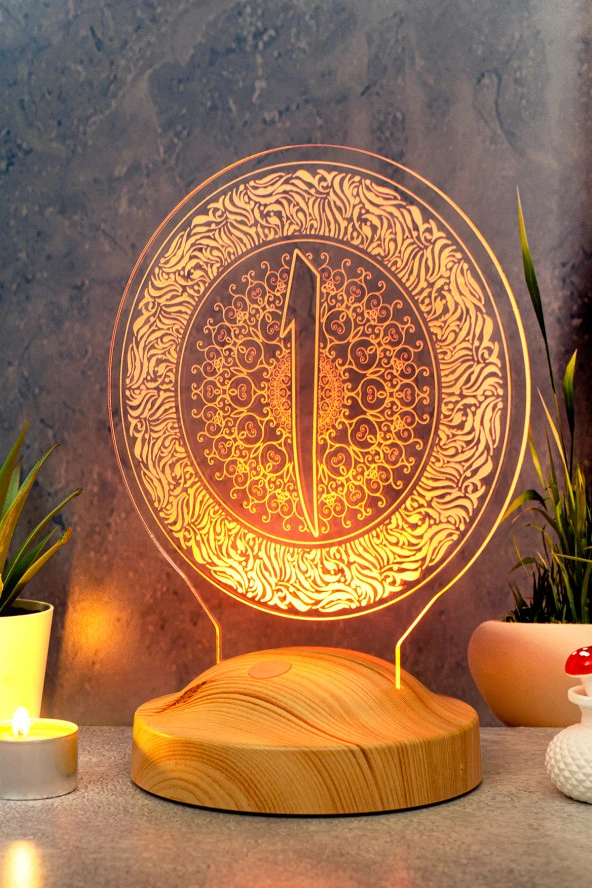 SEVGİ LAMBASI Elif Harfi Desenli, Dini Sembollü Hediye, Dini Hediye, Motifli Arapça Elif Harfi Yazılı Led Lamba - 5