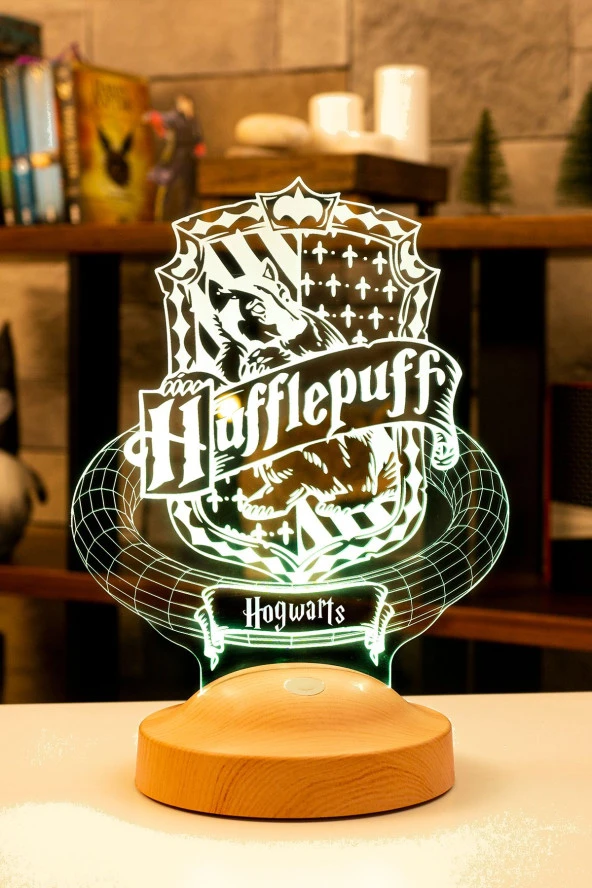 SEVGİ LAMBASI Harry Potter Hediyesi Hogwarts Hufflepuff Binası 3 Boyutlu Led Lamba, Hufflepuff Hediyesi - 2