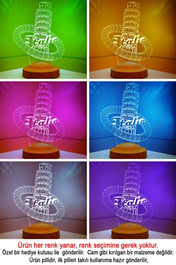 SEVGİ LAMBASI Pisa Kulesi Italya Aşıklarına Hediye, 3 Boyutlu Led Lamba - 2