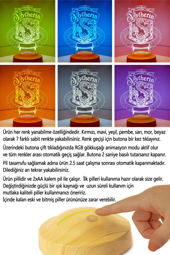 SEVGİ LAMBASI Harry Potter Hediyesi Hogwarts Slytherin Binası Led Lamba - 8