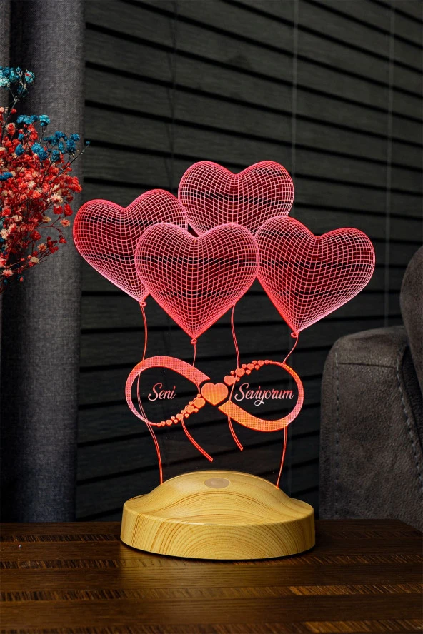 SEVGİ LAMBASI Sevgiliye Hediye, Eşe Yıldönümü Hediyesi, Sonsuz Aşk Hediyesi Seni Seviyorum 3 Boyutlu Led Lamba - 3