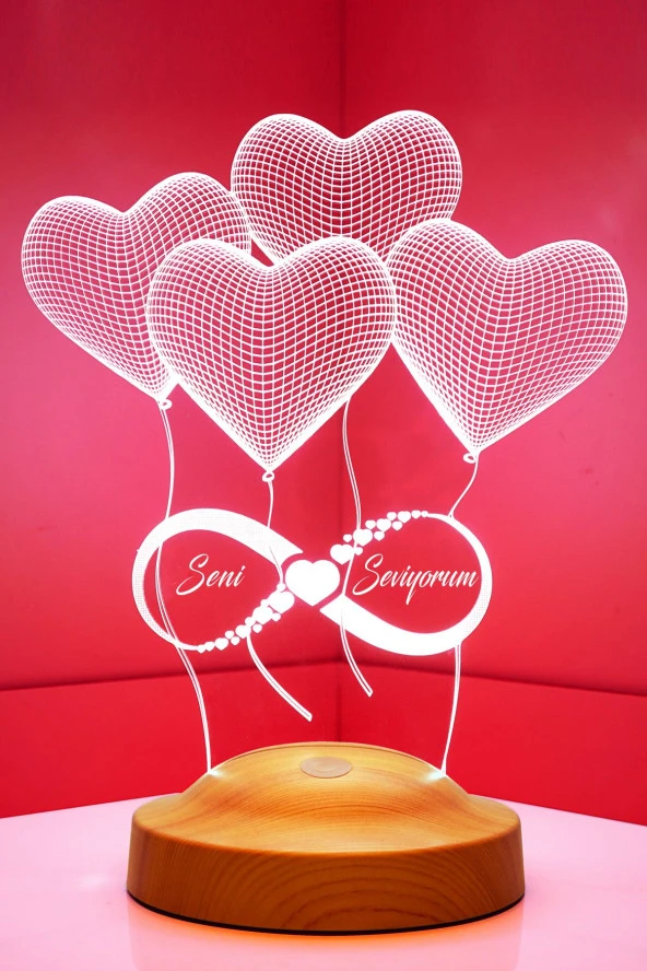 SEVGİ LAMBASI Sevgiliye Hediye, Eşe Yıldönümü Hediyesi, Sonsuz Aşk Hediyesi Seni Seviyorum 3 Boyutlu Led Lamba - 5