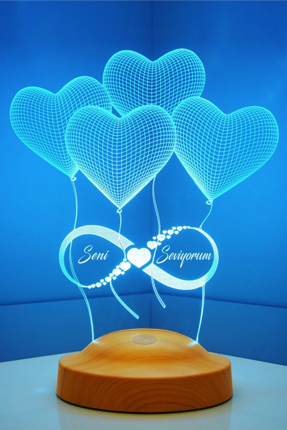 SEVGİ LAMBASI Sevgiliye Hediye, Eşe Yıldönümü Hediyesi, Sonsuz Aşk Hediyesi Seni Seviyorum 3 Boyutlu Led Lamba - 6