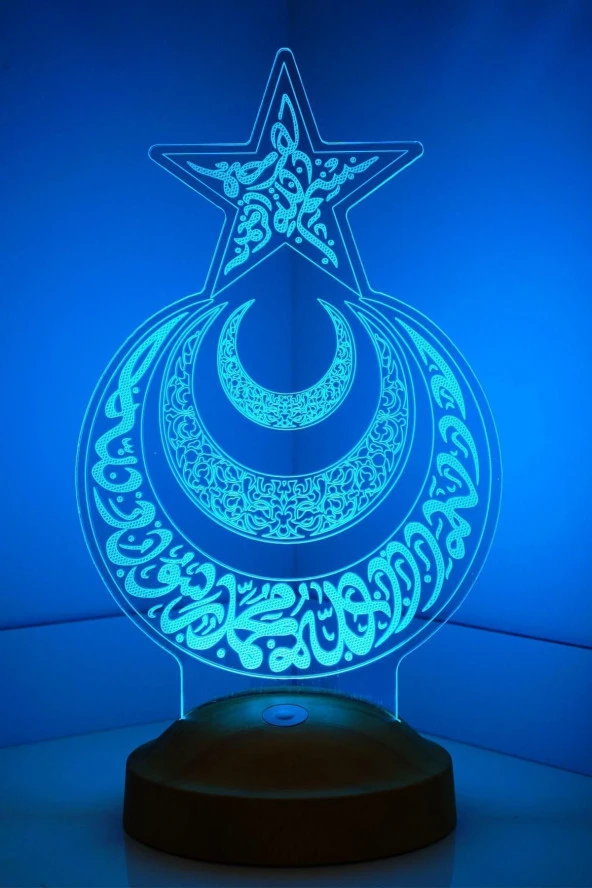 SEVGİ LAMBASI Ayyıldız Ve Hilal, 3d Ayet Yazılı Ayyıldız, 3 Boyutlu Led Lamba - 3