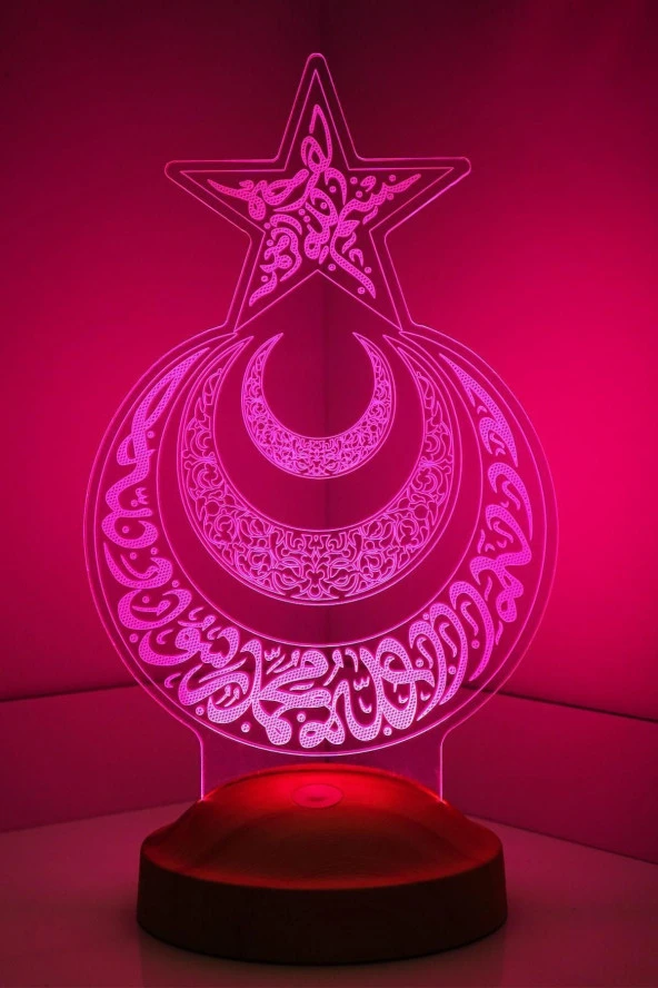 SEVGİ LAMBASI Ayyıldız Ve Hilal, 3d Ayet Yazılı Ayyıldız, 3 Boyutlu Led Lamba - 4