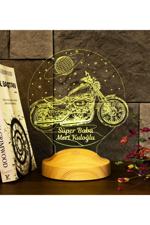 SEVGİ LAMBASI Babalar Günü Hediyesi, Babaya Motor Hediyesi, Süper Baba Motor, Motorsiklet Chopper Led Lamba - 2