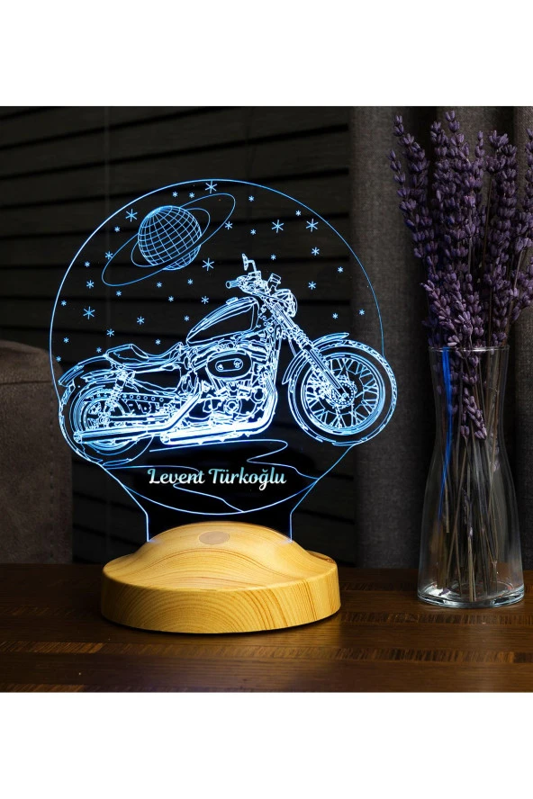 SEVGİ LAMBASI Motosiklet Chopper, Motor Cruiser, Klasik Motosiklet Figürlü Hediye 3d Led Lamba