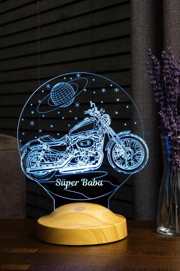 SEVGİ LAMBASI Babalar Günü Hediyesi, Babaya Motor Hediyesi, Süper Baba Motor, Motorsiklet Chopper Led Lamba - 3