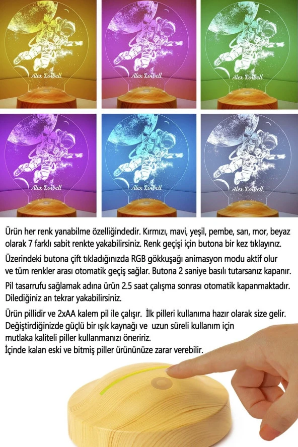 SEVGİ LAMBASI Astronot, Kozmonot, Astronot Hediyesi, Uzay Hediyesi Gece Lambası, Led Lamba - 4