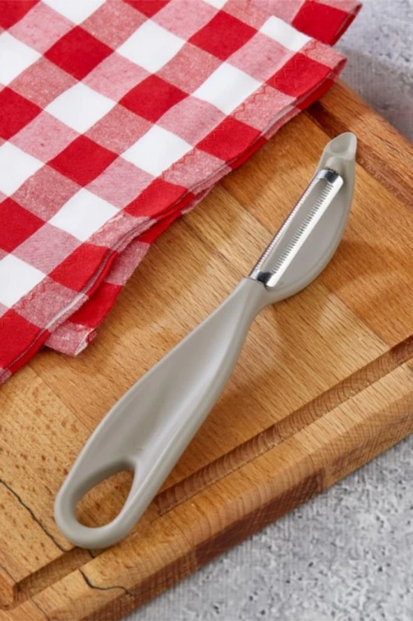 2 Adet Çok Amaçlı Yan ve Sapan Soyacak, Meyve Sebze Paslanmaz Çelik Bıçaklı Soyucu 2’li Set Bej - 2