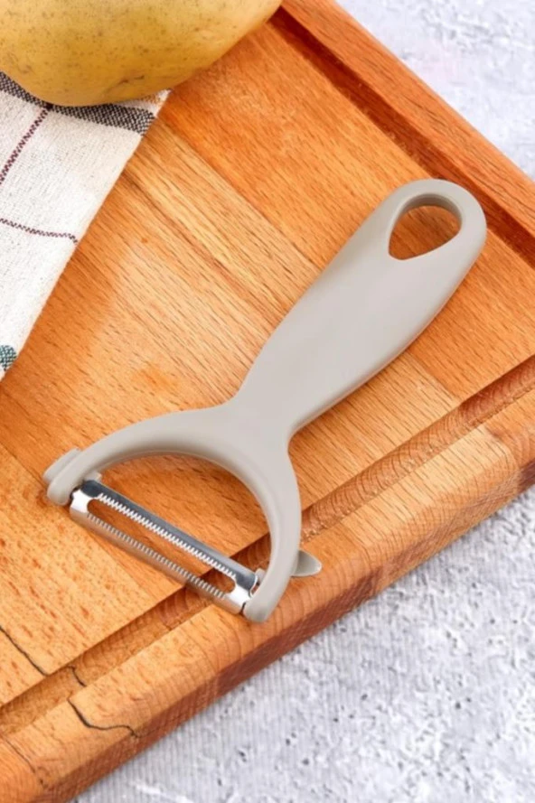 2 Adet Çok Amaçlı Yan ve Sapan Soyacak, Meyve Sebze Paslanmaz Çelik Bıçaklı Soyucu 2’li Set Bej - 3