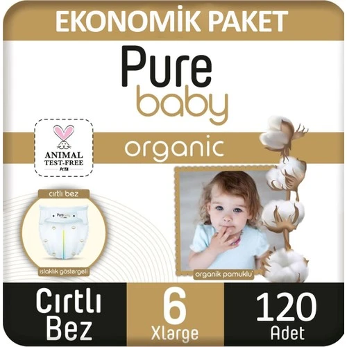 Pure Baby Pamuklu Cırtlı Bebek Bezi Maxi 6 No Xlarge 120’LI ürün görseli 1