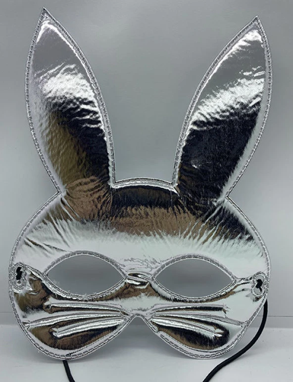 Gümüş Renk Kumaş Malzemeden İmal Tavşan Maskesi 25X17 cm (44DEX34)