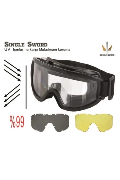 Single Sword SS701 3 Lensli Taktik Koruyucu Gözlük