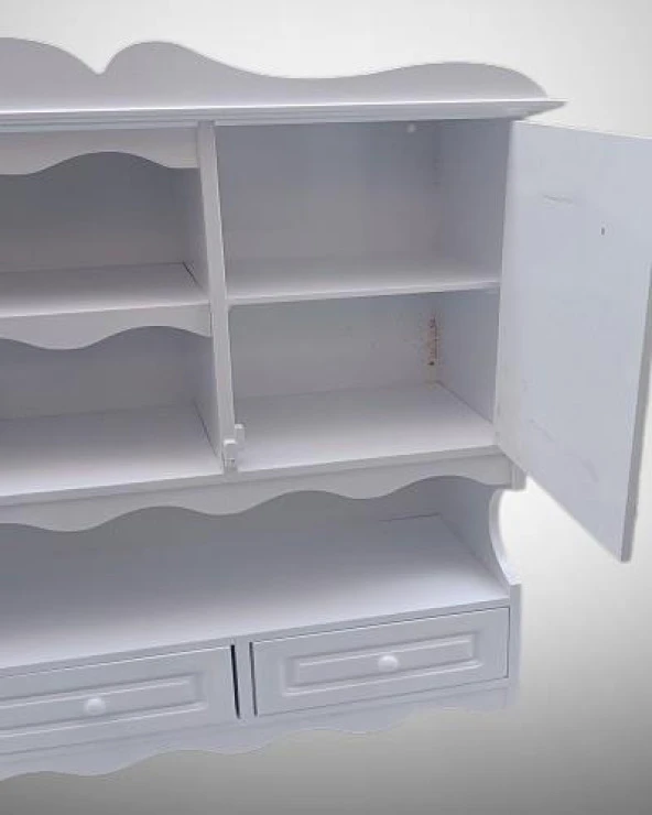 Hobi ADN 90353 Dekoratif Mutfak Dolap 3Çekm Terek MDF Parlak Beyaz lake El Yapım - 2