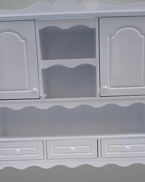 Hobi ADN 90353 Dekoratif Mutfak Dolap 3Çekm Terek MDF Parlak Beyaz lake El Yapım - 4