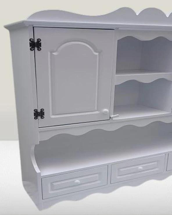 Hobi ADN 90353 Dekoratif Mutfak Dolap 3Çekm Terek MDF Parlak Beyaz lake El Yapım - 5