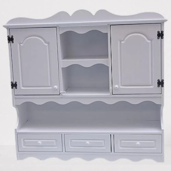 Hobi ADN 90353 Dekoratif Mutfak Dolap 3Çekm Terek MDF Parlak Beyaz lake El Yapım - 6