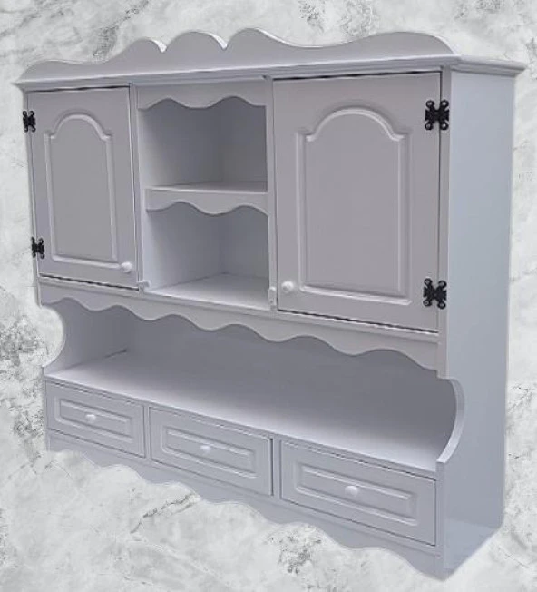 Hobi ADN 90353 Dekoratif Mutfak Dolap 3Çekm Terek MDF Parlak Beyaz lake El Yapım - 8