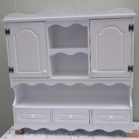 Hobi ADN 90353 Dekoratif Mutfak Dolap 3Çekm Terek MDF Parlak Beyaz lake El Yapım - 9