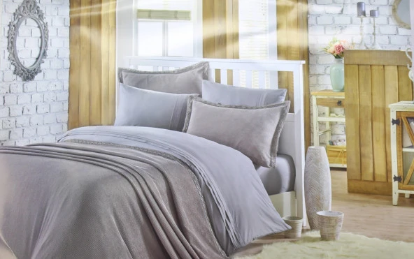 Hobby Natural Set Poplin Tek Kişilik Nevresim Takımı Taupe %100 Pamuk - Resim 2