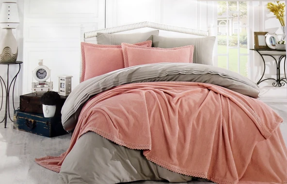 Hobby Natural Set Poplin Tek Kişilik Nevresim Takımı Somon %100 Pamuk - Resim 3