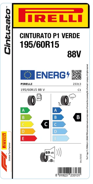 Pirelli 195/60R15 88V Cınturato P1 Verde C-B-69 Oto Lastiği Lastiği (Üretim Yılı: 2023) ürün görseli 1