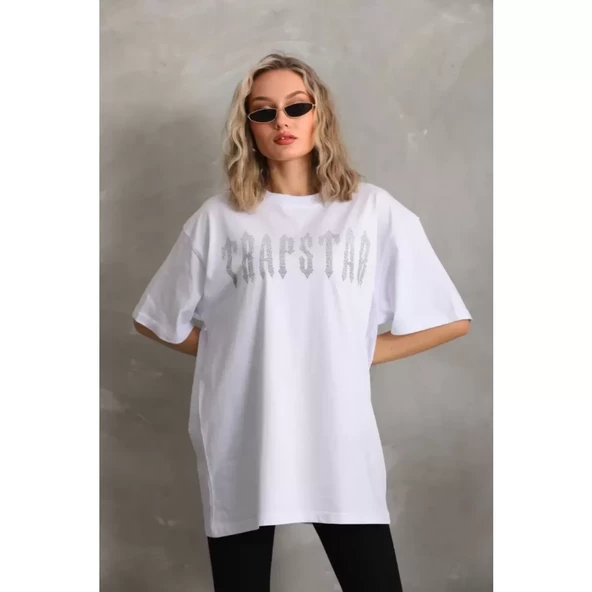 Lucky Life Unisex Taş Desenli Oversize T-Shirt - Beyaz - 2