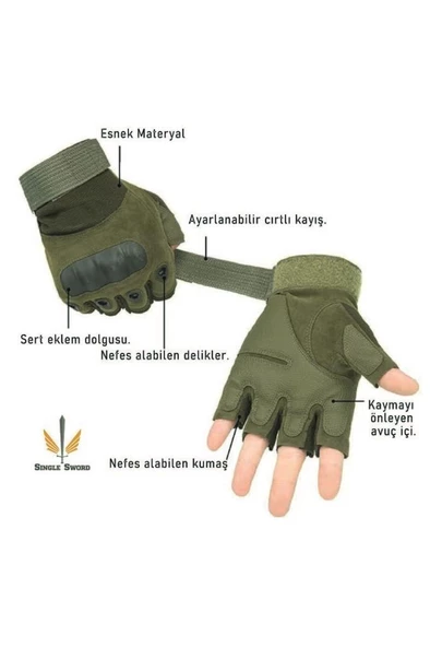 Single Sword Taktik Askeri Kesik Parmak Kemik Eldiven Operasyon Eldiveni - 7