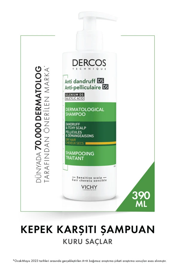 VİCHY Dercos Anti Dandruff Kepek Karşıtı Şampuan 390 ml - Kuru Saçlar