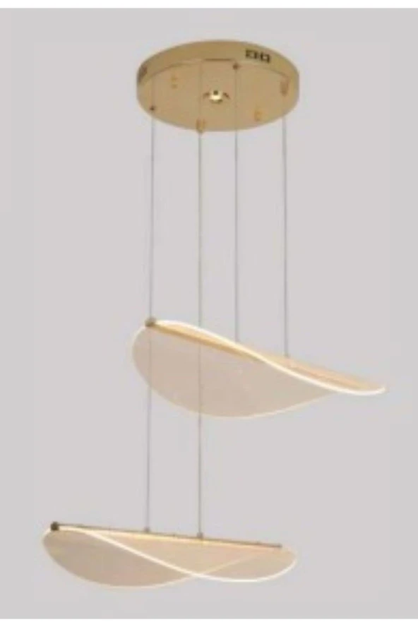 Crystal Palace Ledli Avize - Led Salon Avizesi - 2li Sarkıt Gold Altın Yeni Tasarım Yeni Model Led 50*56*110 cm