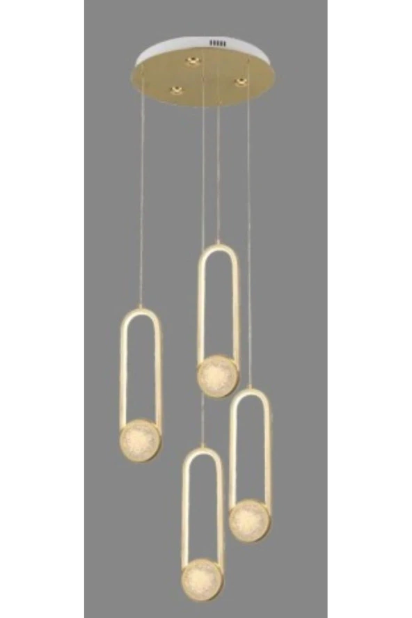 Crystal Palace Led Ledli Avize - Gold 4lü Sarkıt Avize - Salon Kafe Cafe Otel Galeri Boşluğu Avizesi - 45*180CM