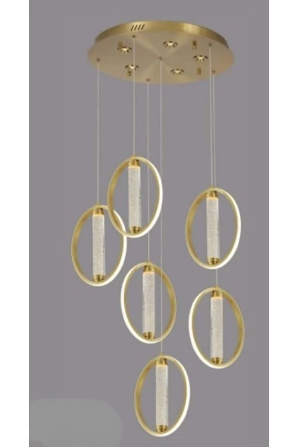 Crystal Palace Led Ledli Avize - Gold 6lı Sarkıt Avize - Salon Kafe Cafe Otel Galeri Boşluğu Avizesi - 55*200CM