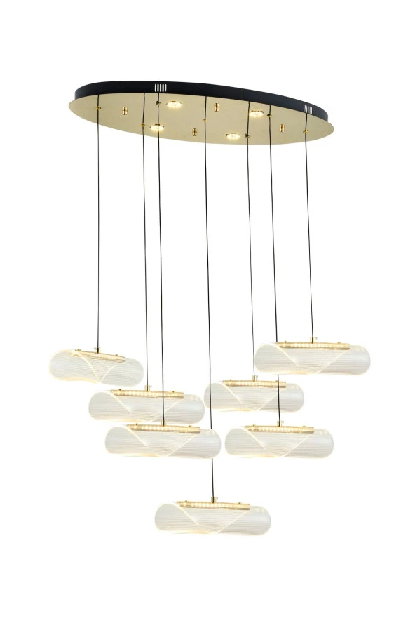 Crystal Palace Sarkıt Avize - Yeni Model Ledli Avize - Tasarım Salon Avizesi - Gold 7 Başlıklı Led Avize 70*35cm