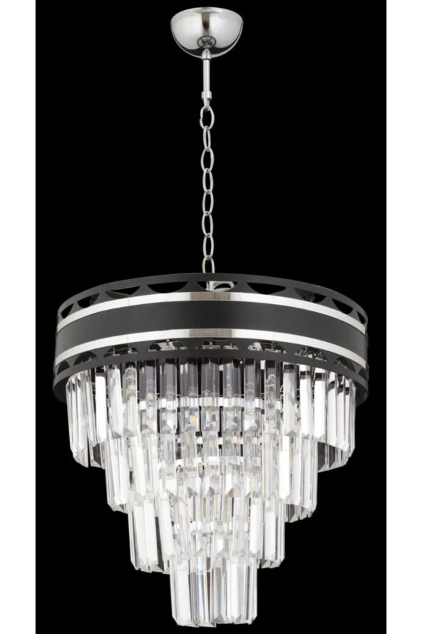 Crystal Palace Kristal Taşlı Lüks Lux Salon Avizesi 40cm Siyah Gümüş Taş Avize Yuvarlak Model Masa Avizesi