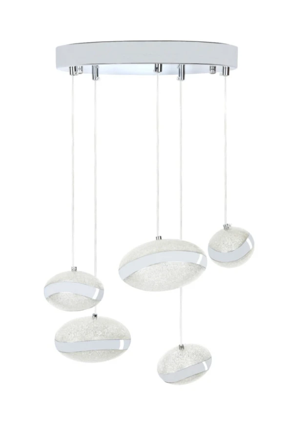 Crystal Palace Modern Led Avize - 5li Sarkıt Avize - 5 Li Sarkıt Ledli Avize - Krom Ledli Avize - Beyaz Işık