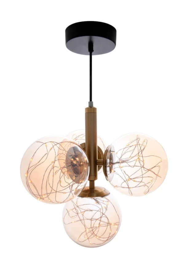 Crystal Palace 4lü Sarkıt Avize Karpuz Avize - Cam Avize 4 Lü Top Avize - Led Avize Ledli Avize Rose Gold Bal Rengi