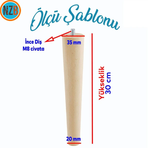 Ahşap Ayak Sehpa Masa Baza Çekyat Puf Tabure Ünite Koltuk Ayağı Mobilya Ayakları Silindir Destek M8 Civatalı 30 cm - 2