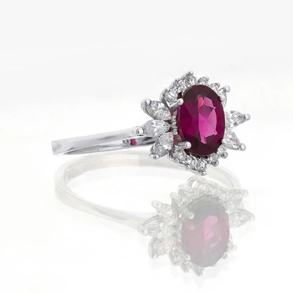 Lotus Çiçeği Rhodolite Tektaş Pırlanta Yüzük - Resim 2