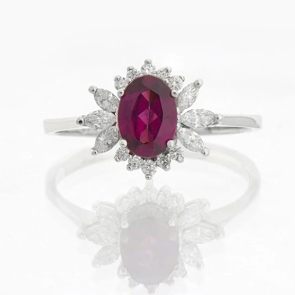 Lotus Çiçeği Rhodolite Tektaş Pırlanta Yüzük - Resim 3