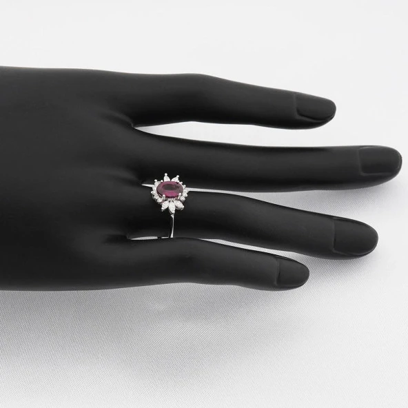 Lotus Çiçeği Rhodolite Tektaş Pırlanta Yüzük - Resim 4