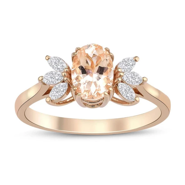 Lotus Çiçeği Morganite Tektaş Pırlanta Yüzük