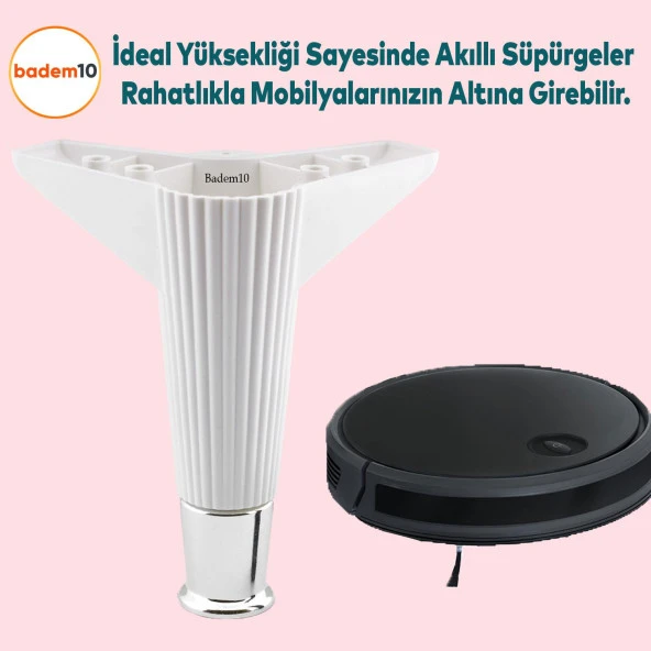 Elista Mobilya Ayağı Sehpa Tv Ünitesi Ayakları Yükseltici 15 Cm Beyaz Krom - 5