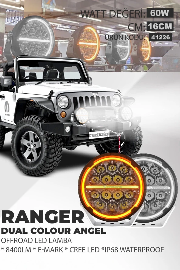Ranger 6.5'' Angellı 60W 14 Led Turuncu Beyaz DRL Mercek Far rFRGH