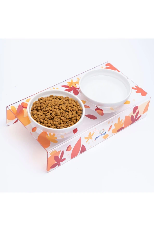 Petmagic Akrilik Pleksi Seramik Kase Ikili Kedi Mini Irk Köpek Evcil Hayvan Mama Ve Su Kabı-Sonbahar - 2
