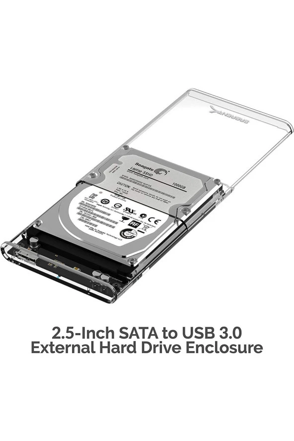 Yeni Vidasız Sürgülü 2.5" USB 3.0 Harici SSD Harddisk Şeffaf Taşınabilir HDD Kutusu Transparan - 2