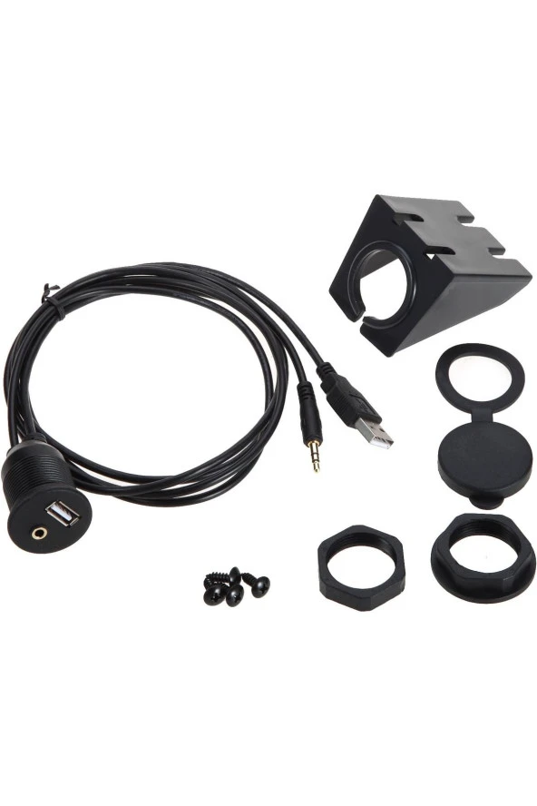 USB 2.0 - 3.5mm Aux Uzatma Kablo ve Montaj Aparatı USB Aux Panel Tipi Araba Motosiklet Tekne ürün görseli 1
