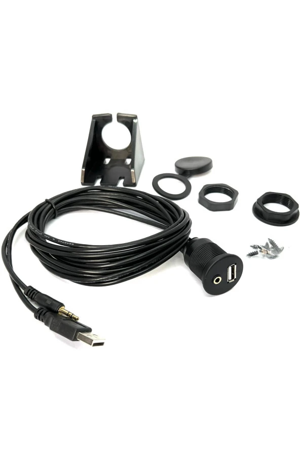 USB 2.0 - 3.5mm Aux Uzatma Kablo ve Montaj Aparatı USB Aux Panel Tipi Araba Motosiklet Tekne - Resim 4